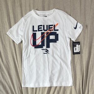 Nike White T-Shirt with Navy and Orange Graphic